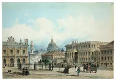 Unter den Linden, Berlin. Nach 1849 by Friedrich Wilhelm Klose, Aquarell und Feder in Braun über Bleistift auf Papier, auf leichten, grauen Karton aufgezogen, sold Nov 2013