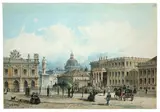 Friedrich Wilhelm Klose, Unter den Linden, Berlin. Nach 1849, Aquarell und Feder in Braun über Bleistift auf Papier, auf leichten, grauen Karton aufgezogen