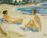 Max Kaus, Strandszene (Vilm), 1923, Aquarell und Bleistift auf Velin