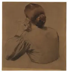 Konrad Böse, Betende Frau im verlorenen Profil, Aquarell auf braunem Papier