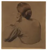 Konrad Böse, Betende Frau im verlorenen Profil, Aquarell auf braunem Papier