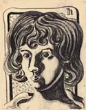 Heinrich Hoerle, Frauenportrait, 1928, Kohle auf Japan