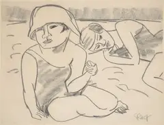 Zwei Badende am Strande. 1920er-Jahre by Karl Schmidt-Rottluff, Kreide auf Bütten, sold Feb 2024