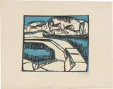 Karl Schmidt-Rottluff, Dünen und Mole, 1917, Farbholzschnitt auf Bütten (Wasserzeichen: PERFECTA)