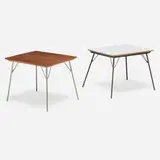 Charles and Ray Eames, IT-1s, set of two, 1947, laminate over plywood, walnut plywood, enameled steel, chrome-plated steel