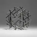 Buckminster Fuller, 30 Strut, 3 Frequency (3v) Geodesic Tensegrity Sculpture Dome, 1980, wood dowels with C 60 Carbon finish, plastic coated wire
