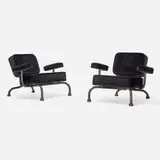 Atelier Van Lieshout, Bad club chairs, pair, 2004, upholstery, patinated forged steel