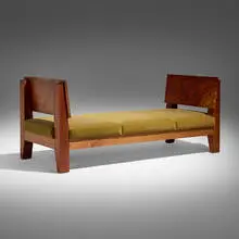 Daybed for the El Vuelo Residence by Roy McMakin, 2002, claro walnut, upholstery, sold Mar 2025