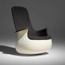 Marc Held, Culbuto chair, 1967, lacquered fiberglass, upholstery