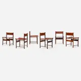 Jorge Zalszupin, Dining chairs, set of six, c. 1965, jacaranda, leather
