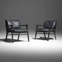 Rén Collection lounge chairs from noma, pair by Space Copenhagen, 2012, fumed oak, leather, brass, sold Mar 2025