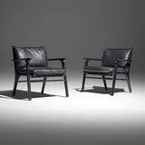 Space Copenhagen, Rén Collection lounge chairs from noma, pair, 2012, fumed oak, leather, brass