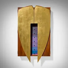 Wendy Maruyama, Gilt Soul (aka Heart of Gold), 1991, polychromed walnut, gold leaf, leather
