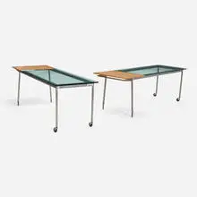 Michael Rotondi, Modular dining tables from the Carlson-Reges Residence, Los Angeles, pair, c. 1990, birch, glass, steel