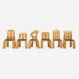 Robert Venturi and Denise Scott Brown, Collection of six chairs, 1984, birch plywood, leather