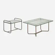 Walter Lamb, Tables, set of two, c. 1952, glass, bronze