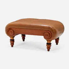 Pucci De Rossi, Ottoman, c. 1985, faux leather, mahogany, gilt and lacquered wood