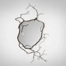 David Wiseman, Branch Mirror with Cherry Blossoms, 2018, patinated bronze, glazed porcelain, glass