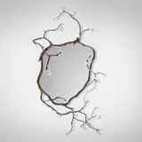 David Wiseman, Branch Mirror with Cherry Blossoms, 2018, patinated bronze, glazed porcelain, glass