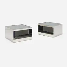 Joseph D'Urso, Low rolling tables model 6027T, pair, 1981, stainless steel, safety glass