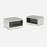 Joseph D'Urso, Low rolling tables model 6027T, pair, 1981, stainless steel, safety glass