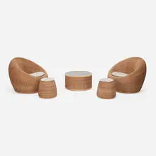 Isamu Kenmochi, Rattan furniture suite, 1960-67, rattan over bamboo frame, glass, upholstery