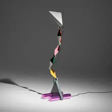 Peter Shire, Rare Harlequin floor lamp, 1982, painted steel, anodized aluminum, chrome-plated steel, rubber