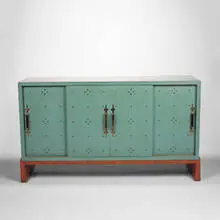 cabinet by Tommi Parzinger, 1940s, lacquered wood, mahogany, brass, sold Jun 2001