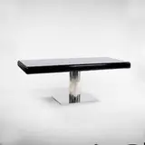 1970s, desk, lacquered wood, stainless steel