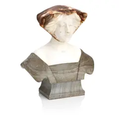 Suzanne Bizard, alabaster and marble bust of a young woman, alabaster and marble