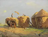 Charles Oppenheimer Rsa Rsw, Haymakers, oil on board