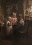 Feeding the nestlings by Robert Gemmell Hutchison Rsa Rba Roi Rsw, oil on canvas, sold May 2019