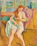 Hans Purrmann, Sitzender Akt mit rotem Haar, 1961, Öl auf Holz