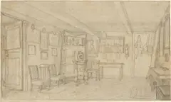 Carl Julius Milde, Die hintere Hälfte des Wohnzimmers von Erwin und Otto Speckter am Valentinskamp, Um 1825, Bleistift auf Papier