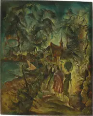 Paul Kuhfuss, Am Seeufer (Promenade), 1924, Öl auf Holz