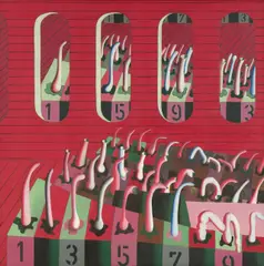 Zahlensystem 1, 5, 9 by Ulrich Knispel, 1972, Öl auf Leinwand, sold Dec 2020