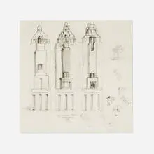 Michael Graves, Republic Bank Building and Texas Theatre, San Antonio facade studies, 1982, pencil on tracing paper