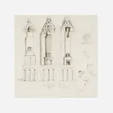 Michael Graves, Republic Bank Building and Texas Theatre, San Antonio facade studies, 1982, pencil on tracing paper