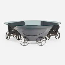 Gere Kavanaugh, Birds on Wheels table, c. 1995, glass, patinated steel