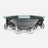 Gere Kavanaugh, Birds on Wheels table, c. 1995, glass, patinated steel
