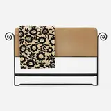 Gere Kavanaugh, Full-size headboard with bedspread and canopy, c. 1962, upholstery, patinated steel, textile with appliquéd felt and metal buttons