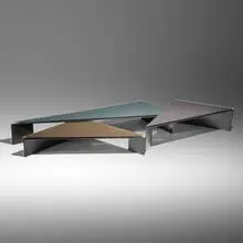 Pamela Smith Interiors, Custom nesting tables from the Crescent House, Encinitas, c. 2003, glass, steel