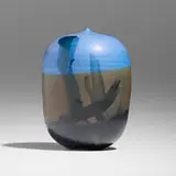Closed Form (with rattle) by Toshiko Takaezu, c. 1988, glazed porcelain, sold Nov 2024