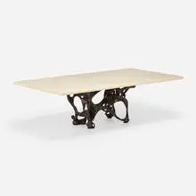 David Cruz, Deliquescent dining table, 2008, patinated and enameled bronze, honed travertine