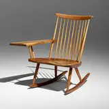 Lounge Rocker with Right Arm by George Nakashima, 1973, walnut, sold Nov 2024