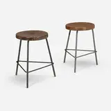 Stools from College of Architecture, Chandigarh, set of two by Pierre Jeanneret, c. 1960, teak, painted steel, sold Nov 2024