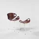 1950s, chair and ottoman, walnut, enameled metal