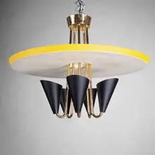 1950s, ceiling fixture, lacquered metal, brass