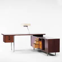 desk and return by George Nelson, 1956, walnut, steel, birch, sold Jun 2001