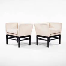 armchairs, pair by Edward Wormley, 1950s, mahogany, upholstery, sold Jun 2001